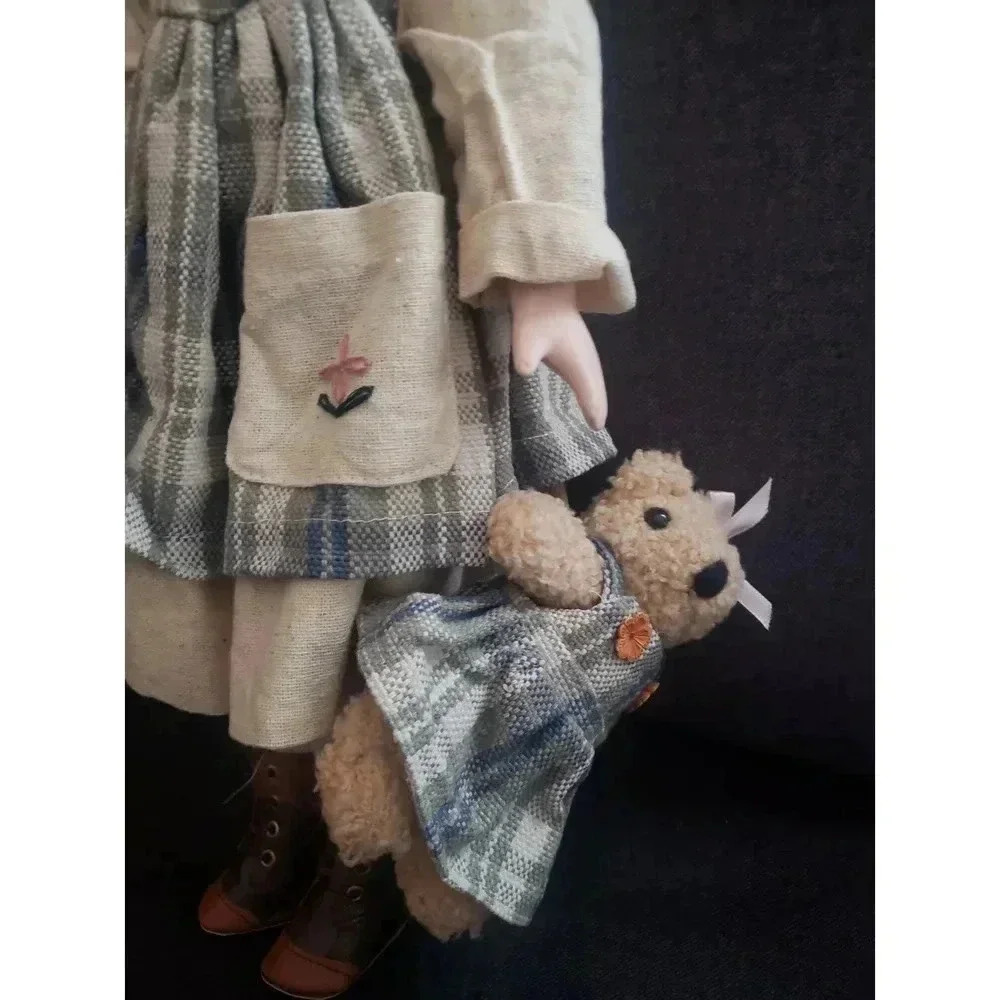 Collectors Doll with Basket of Flowers and Bear - Picture 4 of 5
